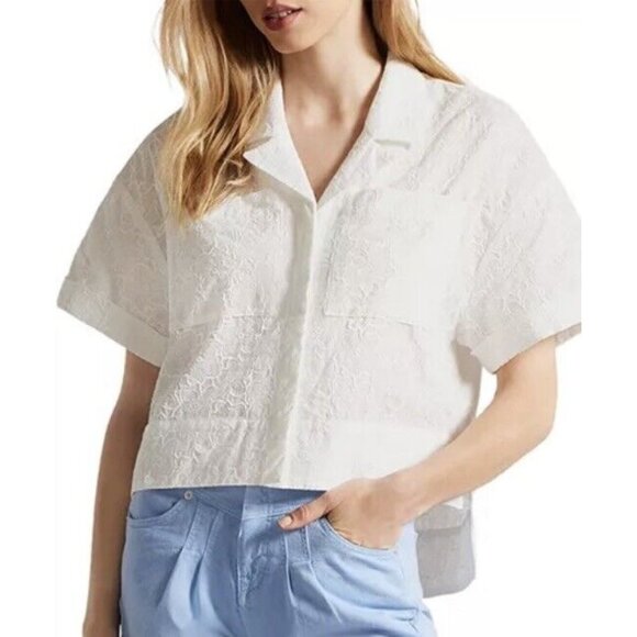 $195 TED BAKER Chancee Broidery Boxy Short sleeve Shirt blouse size 2 SOLD OUT - Picture 1 of 14